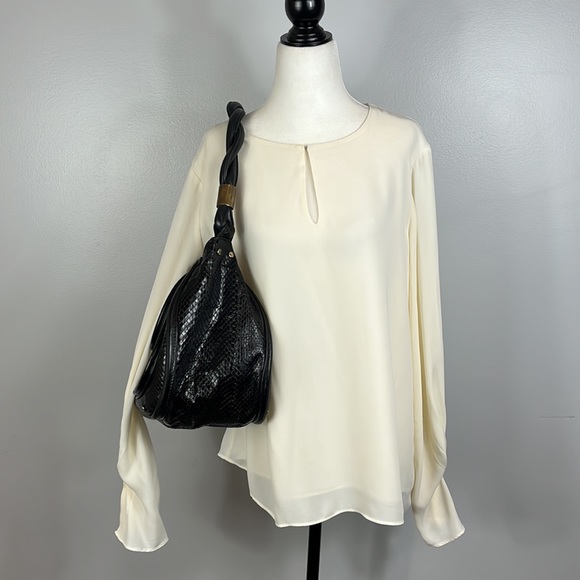 R&Y Augousti Large Black Python Snakeskin Shoulder Bag with Brass Hardware - Picture 8 of 17